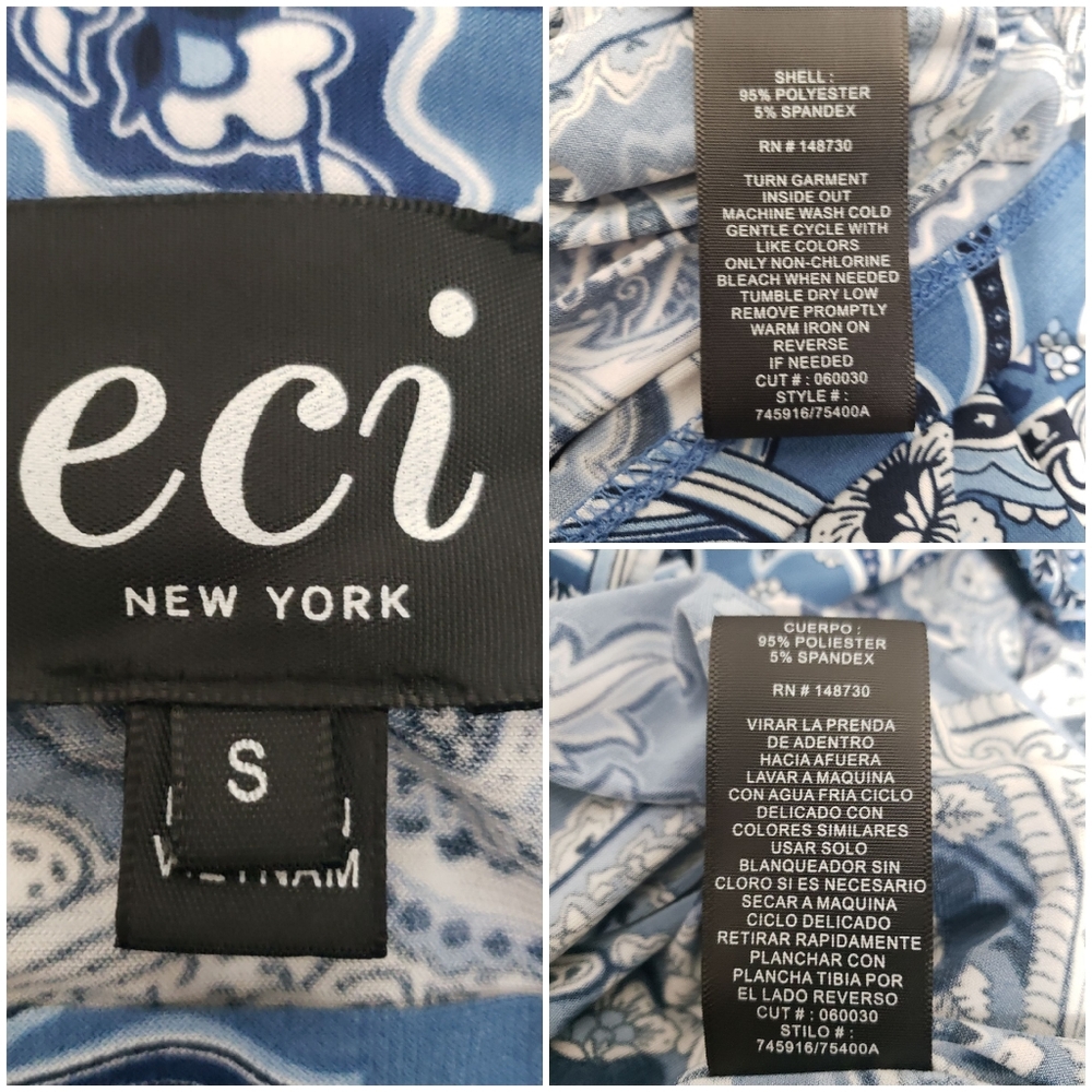 ECI Blue & Black Paisley Batwing Top Sz S - Picture 4 of 8